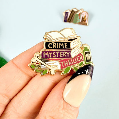 Crime Mystery Thriller Book Stack Lapel Pin