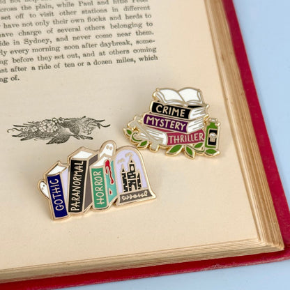 Crime Mystery Thriller Book Stack Lapel Pin